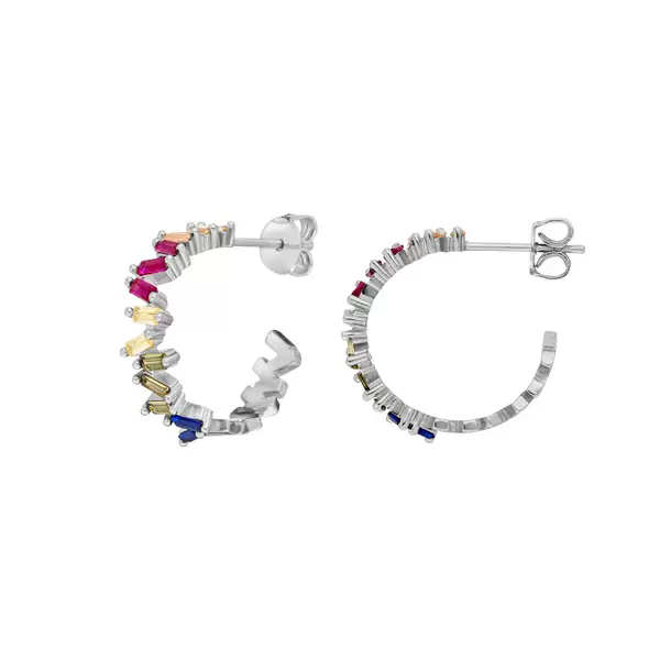 Leaf Jewelry Creole ICE CUBE, Multi Colour Zirkonia, 925 Sterlingsilber Kostenloser Versand