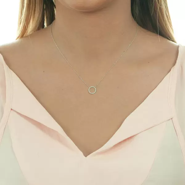 Leaf Jewelry Halskette Circle mit Diamanten, 18 K Weissgold Blitzangebot