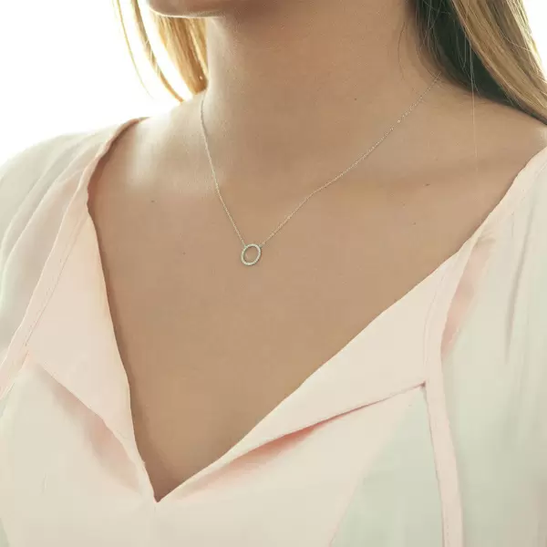 Leaf Jewelry Halskette Circle mit Diamanten, 18 K Weissgold Blitzangebot