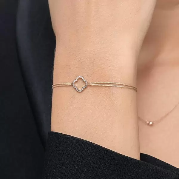 Leaf Jewelry Glückarmband Kleeblatt mit Diamanten, 18 K Rosegold, Beige Große Rabatte