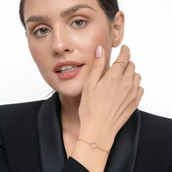 Leaf Jewelry Glückarmband Kleeblatt mit Diamanten, 18 K Rosegold, Beige Große Rabatte