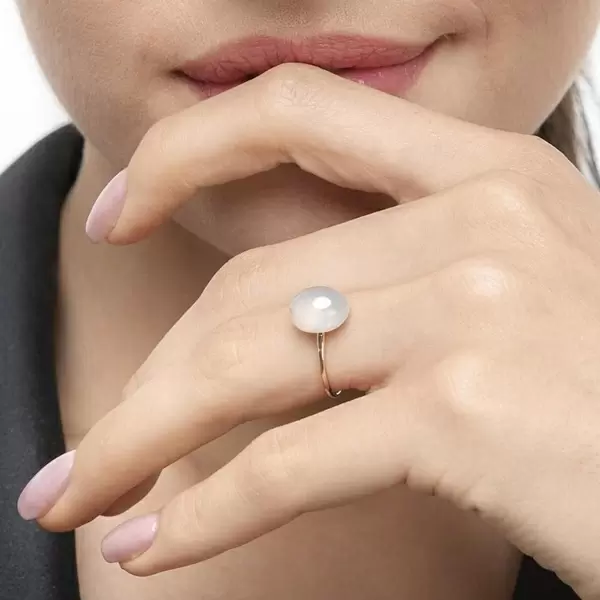 Leaf Jewelry Ring Cabochon II, 14 K Rosegold, Sea Blue Chalzedon Neuheiten