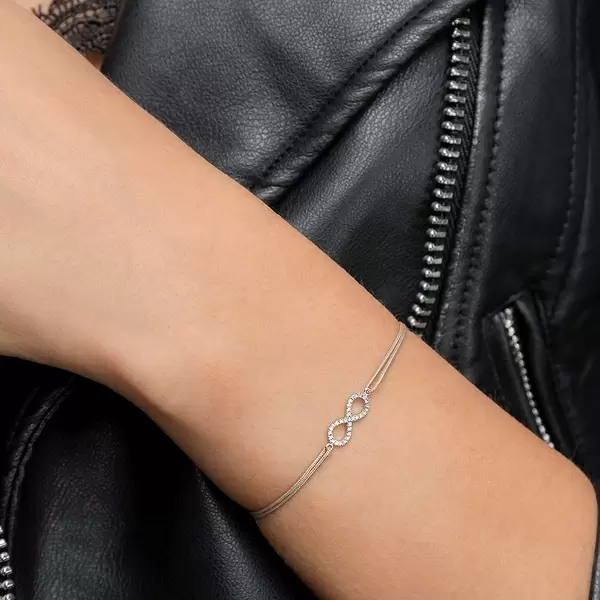 Leaf Jewelry Glücksbändchen Infinity mit Diamanten, 18 K Weißgold, Beige Kauf eins, bekomm eins gratis