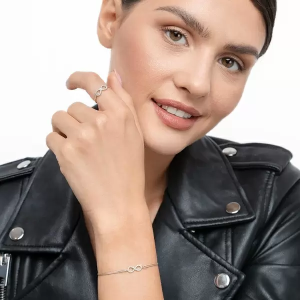 Leaf Jewelry Glücksbändchen Infinity mit Diamanten, 18 K Weißgold, Beige Kauf eins, bekomm eins gratis