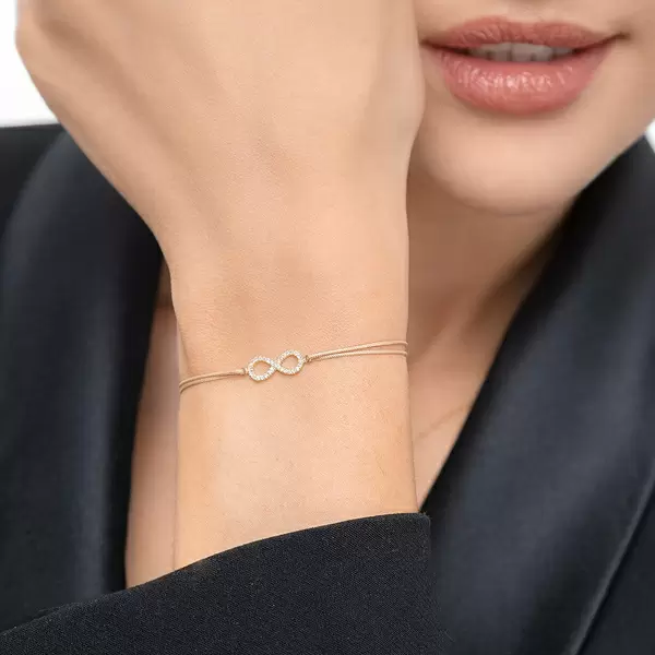 Leaf Jewelry Glücksbändchen Infinity mit Diamanten, 18 K Weißgold, Beige Kauf eins, bekomm eins gratis