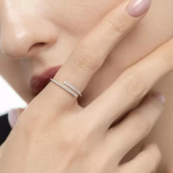 Leaf Jewelry Ring Open mit Diamanten, 18 K Weissgold, Gr.52 Tägliche Deals