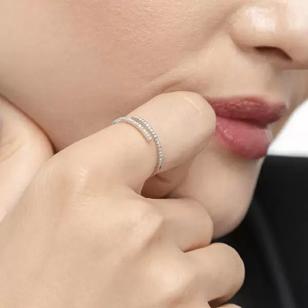 Leaf Jewelry Ring Open mit Diamanten, 18 K Weissgold, Gr.52 Tägliche Deals