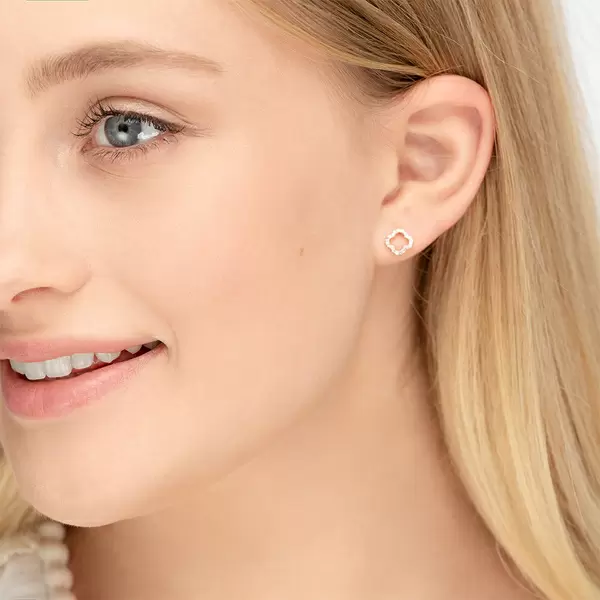Leaf Jewelry Ohrstecker Clover mit Diamanten, 18 K Rosegold Super Sparpreis