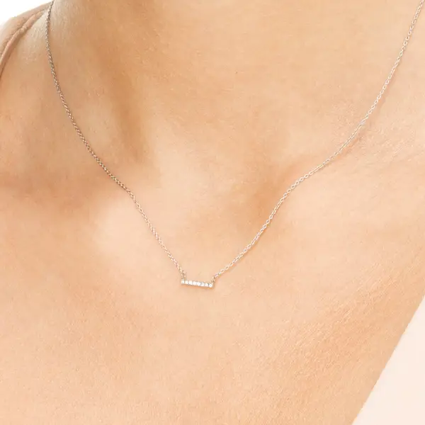 Leaf Jewelry Halskette Horizontal Bar, Diamant, 14 K Weißgold Kostenlose Rückgabe
