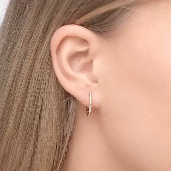 Leaf Jewelry Creole Circle S mit Diamanten, 15mm, 18 K Rosegold Letzter Tag