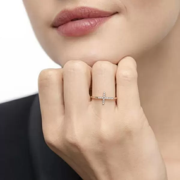 Leaf Jewelry Ring Kreuz mit Diamanten, 18K Rosegold Zeitbegrenzte Promotion