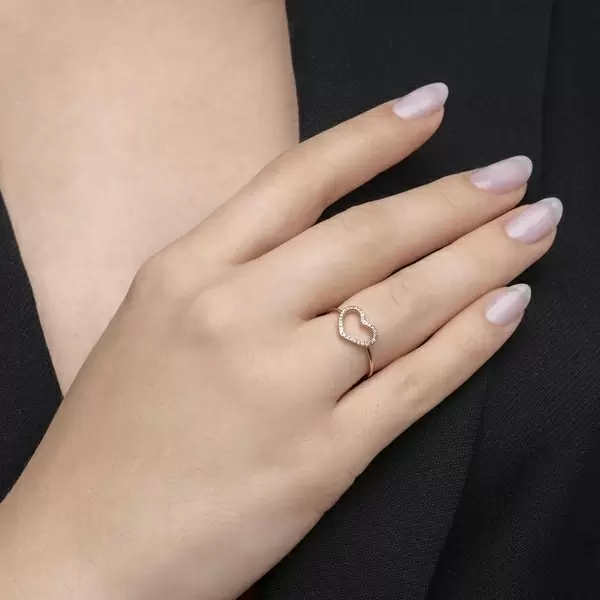 Leaf Jewelry Ring Herz mit Diamanten, 18 K Rosegold Vierteljährliche Förderung