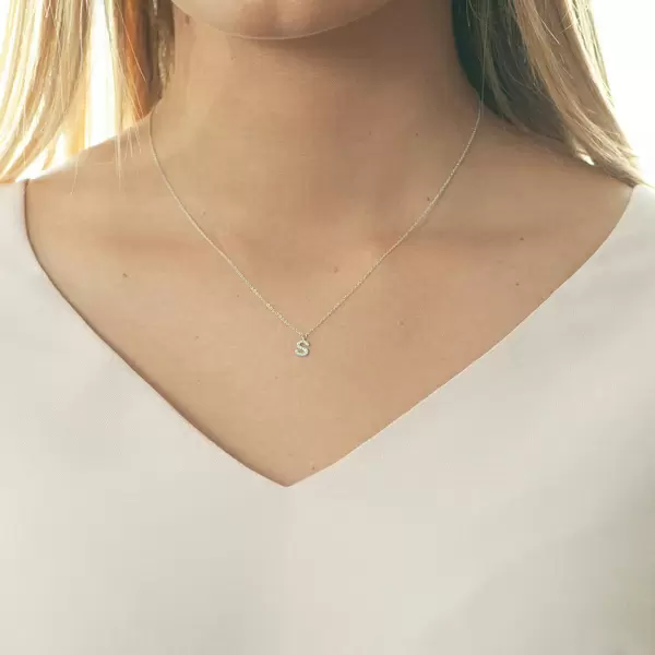 Leaf Jewelry Halskette Letter "S", 14 K Weißgold mit Diamanten Nur noch ein Tag übrig