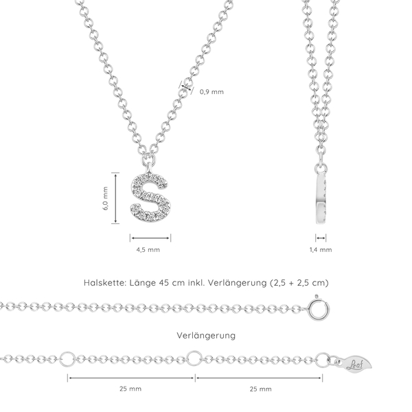 Leaf Jewelry Halskette Letter "S", 14 K Weißgold mit Diamanten Nur noch ein Tag übrig