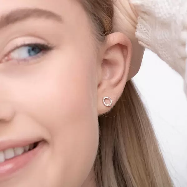 Leaf Jewelry Ohrringe Circle mit Diamanten, 18 K Weißgold Rabatte dieses Monats