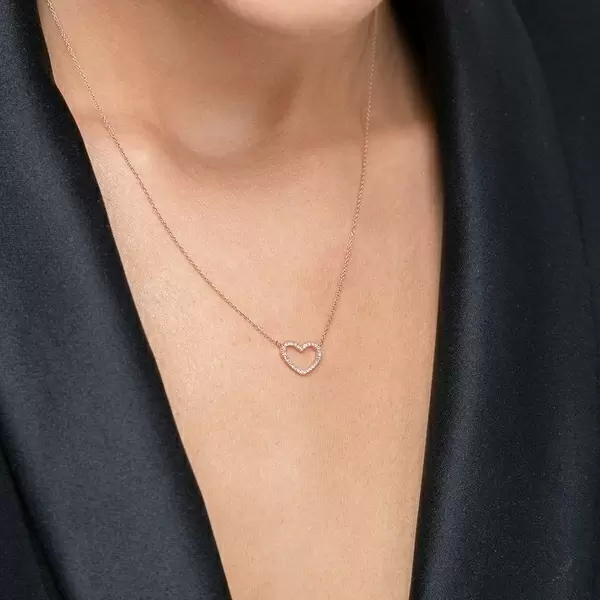 Leaf Jewelry Halskette Heart mit Diamanten, 18 K Roségold Fabrikverkauf