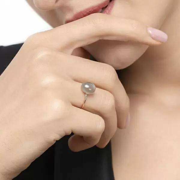 Leaf Jewelry Ring Cabochon II, 14 K Rosegold, Grauer Mondstein Kostenloser Versand