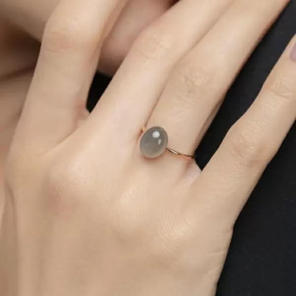 Leaf Jewelry Ring Cabochon II, 14 K Rosegold, Grauer Mondstein Kostenloser Versand