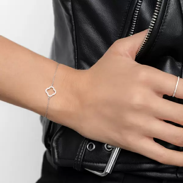Leaf Jewelry Armkette Clover mit Diamanten, 18 K Weißgold Günstig kaufen