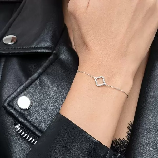 Leaf Jewelry Armkette Clover mit Diamanten, 18 K Weißgold Günstig kaufen