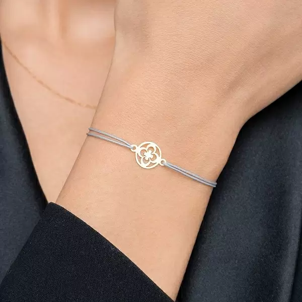 Leaf Jewelry Glücksbändchen Clover, 14 K Gelbgold, Grau Begrenztes Angebot