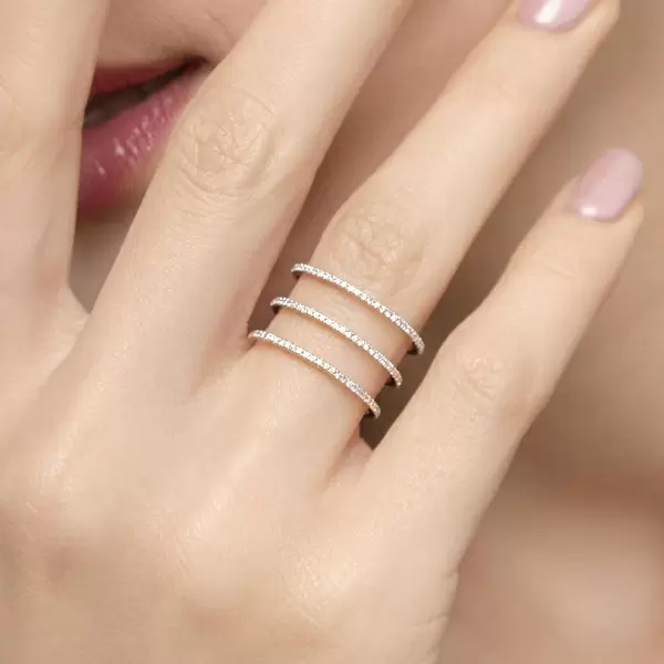 Leaf Jewelry Ring Triple mit Diamanten, 18 K Rosegold, Größe 46 Cyber Monday