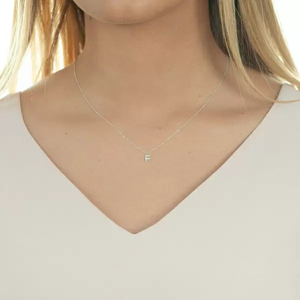 Leaf Jewelry Halskette Letter "F", 14 K Weißgold mit Diamanten Riesige Ersparnisse