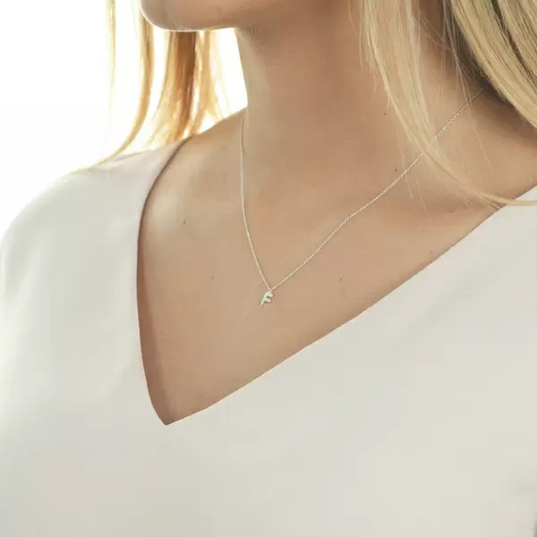Leaf Jewelry Halskette Letter "F", 14 K Weißgold mit Diamanten Riesige Ersparnisse