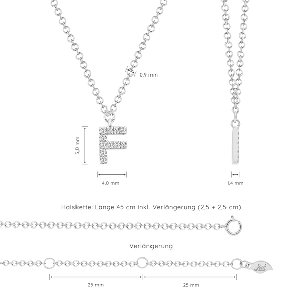 Leaf Jewelry Halskette Letter "F", 14 K Weißgold mit Diamanten Riesige Ersparnisse