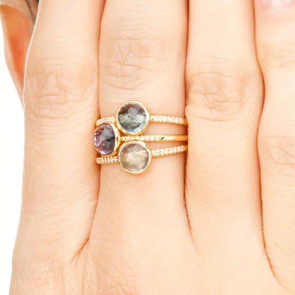 Leaf Jewelry Ring Amethyst mit Diamanten, 14K Gelbgold Kostenlose Rückgabe
