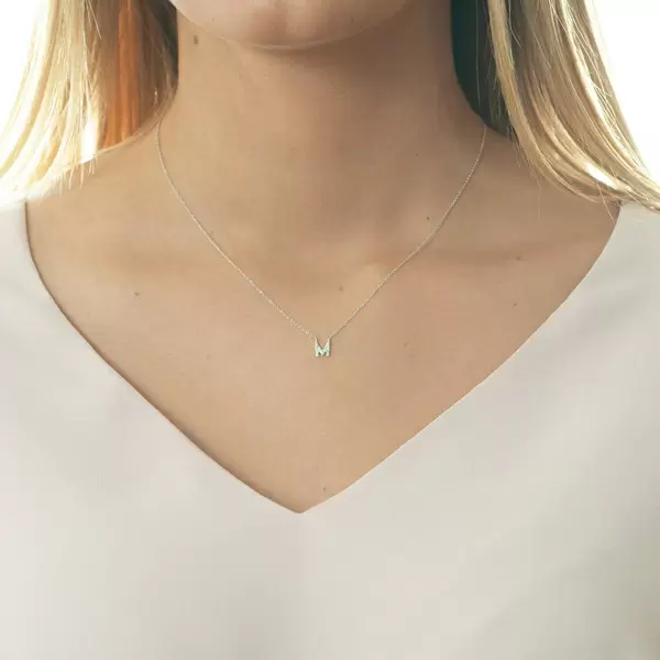 Leaf Jewelry Halskette Letter "M", 14 K Weißgold mit Diamanten Letzte 3 Tage