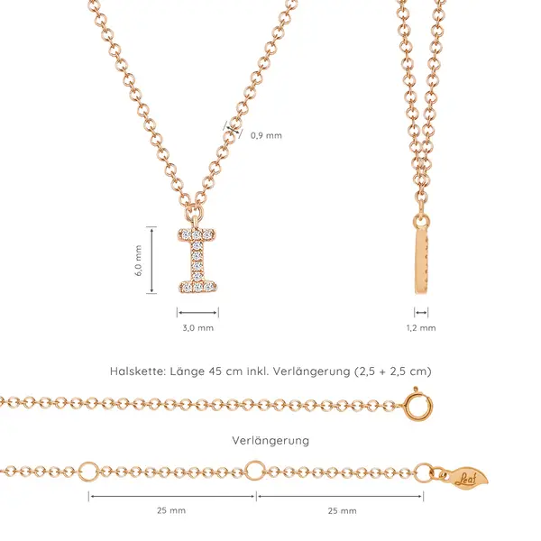 Leaf Jewelry Halskette Letter "I", 14 K Rosegold mit Diamanten JETZT KAUFEN