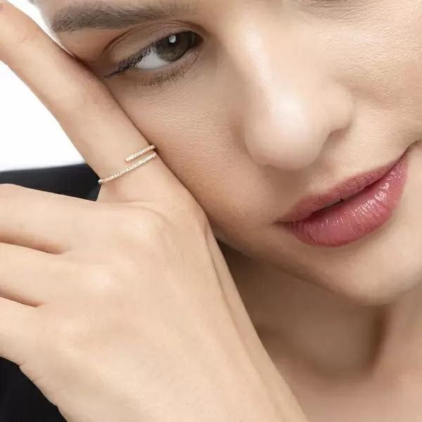 Leaf Jewelry Ring Open mit Diamanten, 18 K Rosegold Neueste Stile