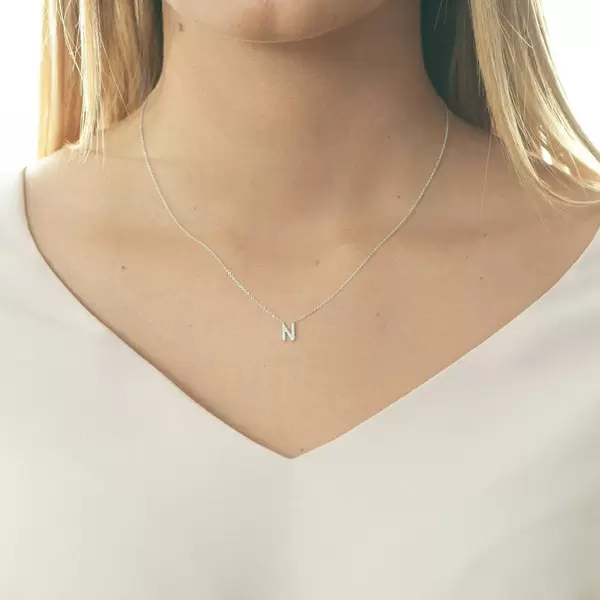 Leaf Jewelry Halskette Letter "N", 14 K Weißgold mit Diamanten Zeitbegrenzte Promotion
