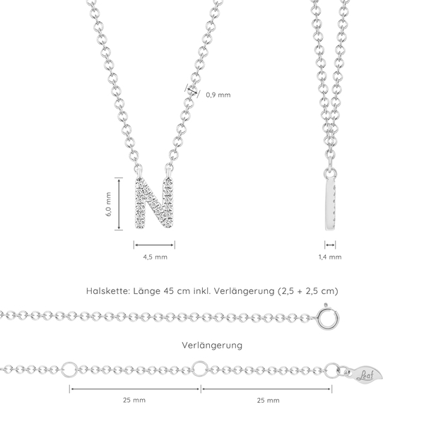 Leaf Jewelry Halskette Letter "N", 14 K Weißgold mit Diamanten Zeitbegrenzte Promotion