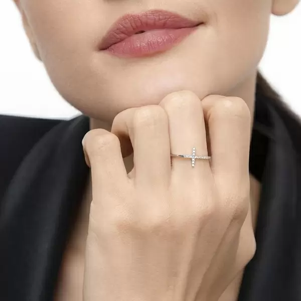 Leaf Jewelry Ring Kreuz mit Diamanten, 18 K Weißgold Super Rabatt