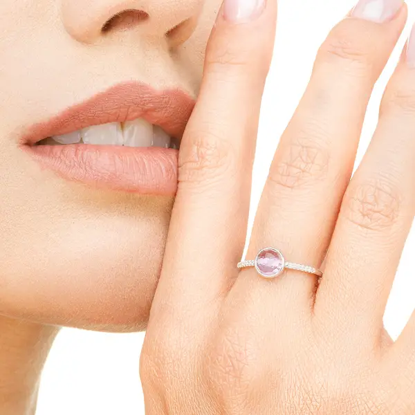 Leaf Jewelry Ring Amethyst mit Diamanten, 14K Weißgold Begrenzt auf 3 Tage