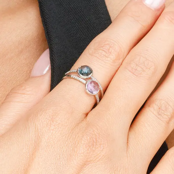 Leaf Jewelry Ring Amethyst mit Diamanten, 14K Weißgold Begrenzt auf 3 Tage