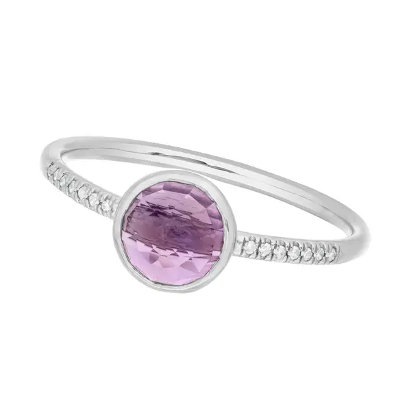 Leaf Jewelry Ring Amethyst mit Diamanten, 14K Weißgold Begrenzt auf 3 Tage