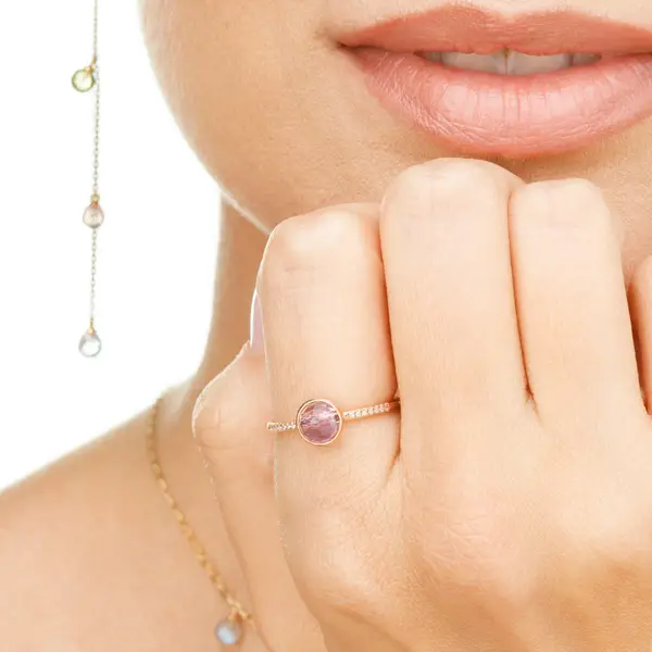 Leaf Jewelry Ring Amethyst mit Diamanten, 14K Rosegold, Gr.50 Im Verkauf