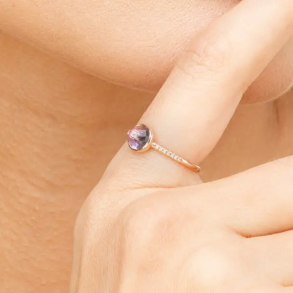 Leaf Jewelry Ring Amethyst mit Diamanten, 14K Rosegold, Gr.50 Im Verkauf