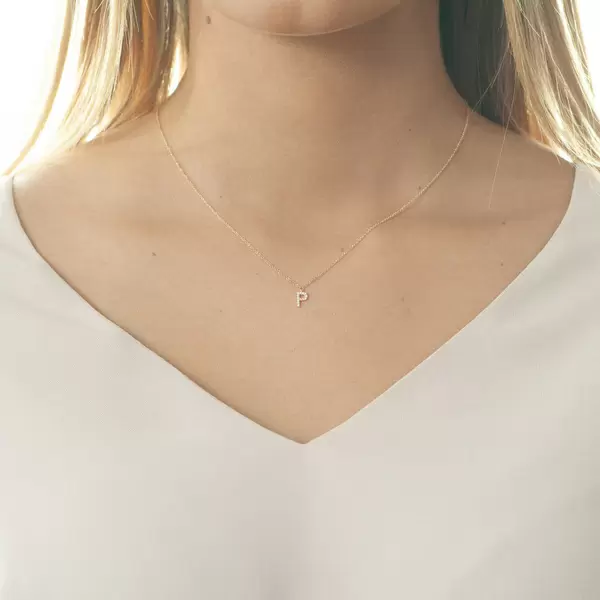 Leaf Jewelry Halskette Letter "P", 14 K Rosegold mit Diamanten zollfrei