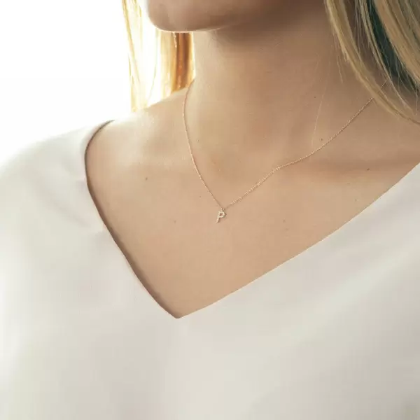 Leaf Jewelry Halskette Letter "P", 14 K Rosegold mit Diamanten zollfrei