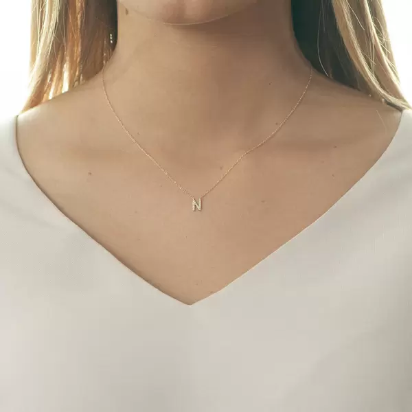 Leaf Jewelry Halskette Letter "N", 14 K Rosegold mit Diamanten 50% Rabatt für begrenzte Zeit