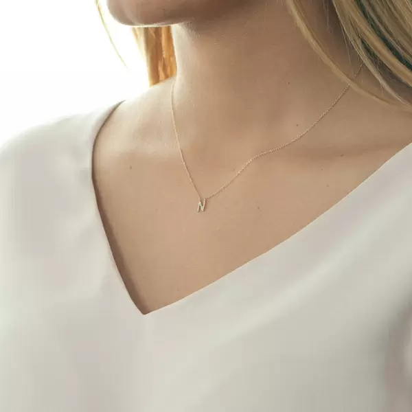 Leaf Jewelry Halskette Letter "N", 14 K Rosegold mit Diamanten 50% Rabatt für begrenzte Zeit