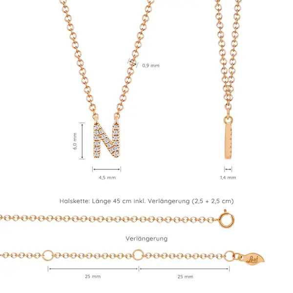 Leaf Jewelry Halskette Letter "N", 14 K Rosegold mit Diamanten 50% Rabatt für begrenzte Zeit