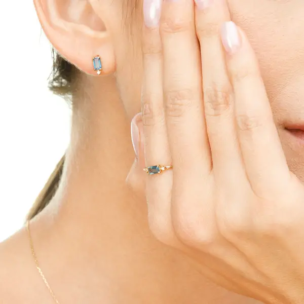 Leaf Jewelry Ohrstecker London Blue Topas, 14K Gelbgold Rabatte dieses Monats