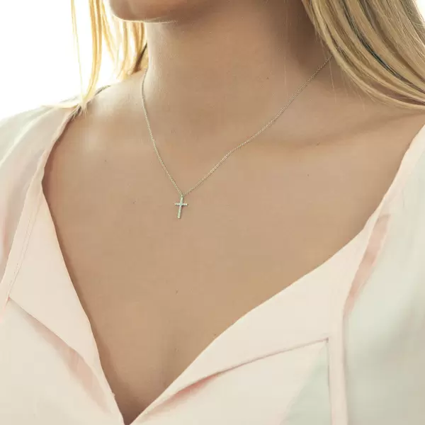 Leaf Jewelry Halskette Kreuz mit Diamanten, 18 K Weißgold 2025