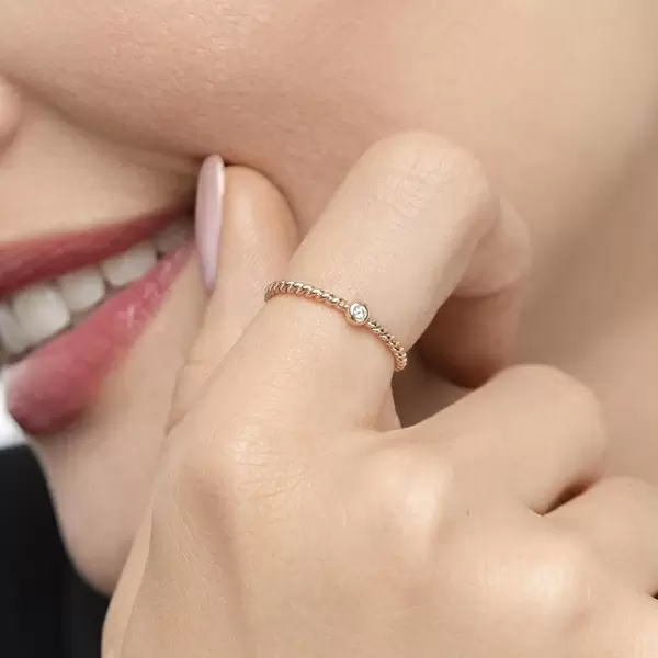 Leaf Jewelry Ring Solitaire, 18 K Rosegold Outlet