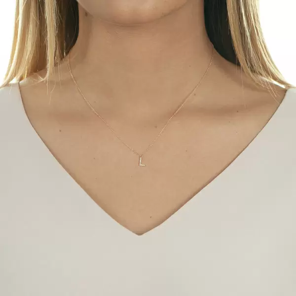 Leaf Jewelry Halskette Letter "L", 14 K Rosegold mit Diamanten Günstiger Verkauf